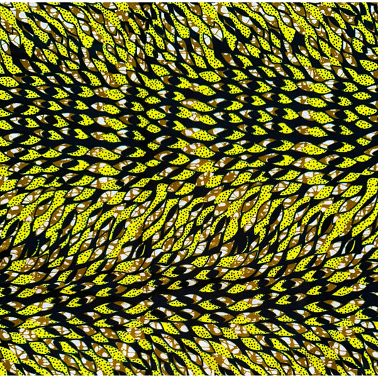 African Print Fabric/ Ankara - Yellow, Brown, Black 'Dada Illusion' Design, YARD or WHOLESALE