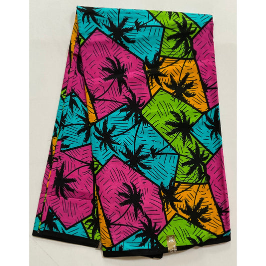 African Print Fabric/ Ankara - Pink, Green, Blue "Views from La Digue," YARD or WHOLESALE