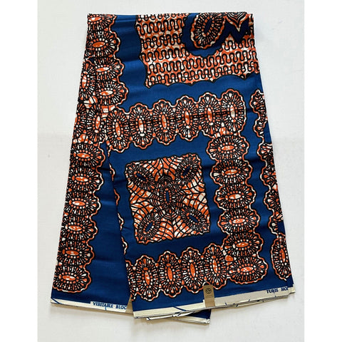African Print Fabric/ Ankara - Blue, Brown 'Deen & King' Design, YARD or WHOLESALE