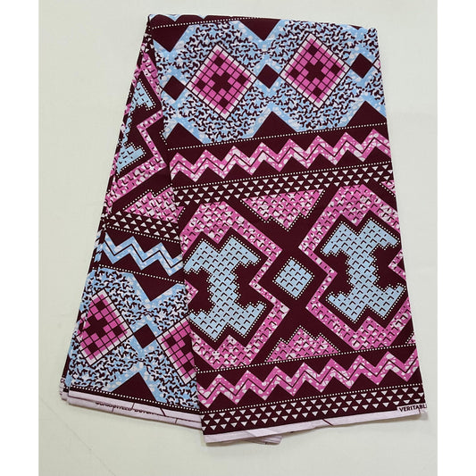African Print Fabric/ Ankara - Brown, Pink, Blue “Barmani Tempo”, Per Yard or Wholesale