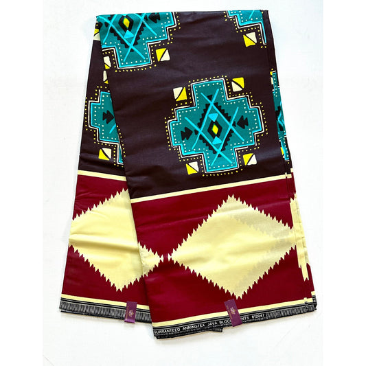 African Print Fabric/ Ankara - Brown, Beige, Teal, Dark Red 'Animashun', YARD or WHOLESALE