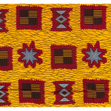 African Print Fabric/ Ankara - Marigold, Red 'Zobo' Design, YARD or WHOLESALE
