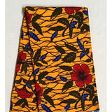 African Print Fabric/ Ankara - Marigold, Red, Blue 'Summer Garden' YARD or WHOLESALE