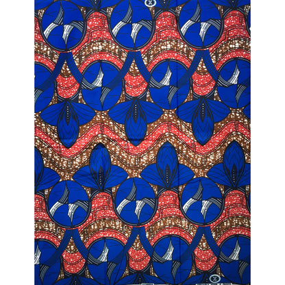 African Print Fabric/ Ankara - Blue, Red, Brown 'Berebere' Design, YARD or WHOLESALE