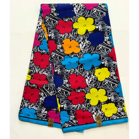 African Fabric/ Ankara - Multicolored 'Blue Rainbow,' Design, YARD or WHOLESALE