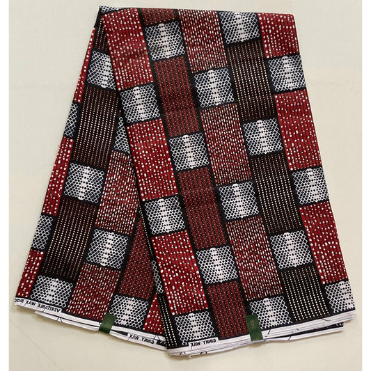 African Print Fabric/ Ankara - Brown, Blue, White 'Interlock', YARD or WHOLESALE