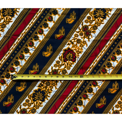 African Print Fabric/ Ankara - Red, Orange, Navy, White 'Essikado Slant’ Design, YARD or WHOLESALE