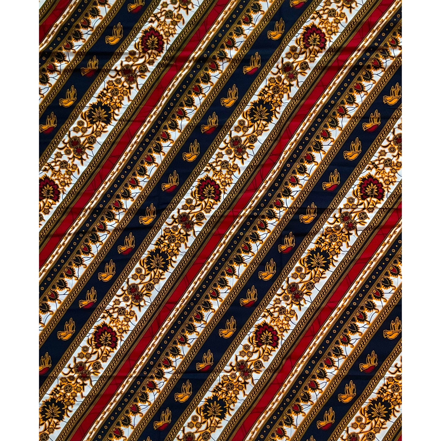 African Print Fabric/ Ankara - Red, Orange, Navy, White 'Essikado Slant’ Design, YARD or WHOLESALE