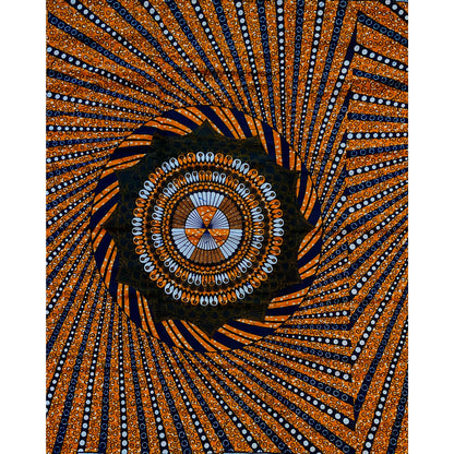 African Print Fabric/Ankara - Orange, Navy, White 'Kebede Embrace', YARD or WHOLESALE