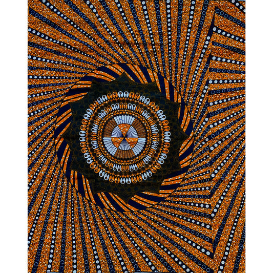 African Print Fabric/Ankara - Orange, Navy, White 'Kebede Embrace', YARD or WHOLESALE