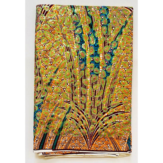 African Print Fabric/Sequined - Ankara: Brown, Blue, Green ‘Queen Gicanda', Yard or Wholesale