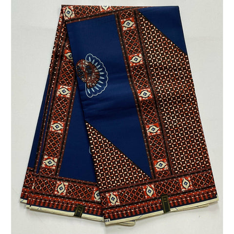 African Print Fabric/ Ankara - Blue, Brown "Hustle Chief", YARD or WHOLESALE