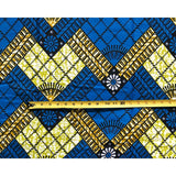 African Print Fabric/Ankara - Blue, Yellow, Brown 'Kokoro Peak' Design, YARD or WHOLESALE