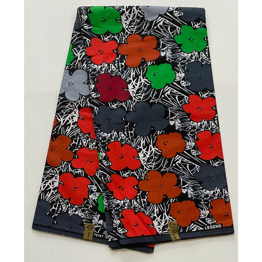 African Fabric/ Ankara - Multicolored 'Gray Rainbow,' Design, YARD or WHOLESALE