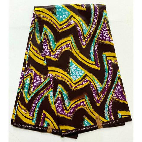 African Print Fabric/ Ankara - Brown, Teal, Purple, Yellow 'Kabamba Chevron', YARD or WHOLESALE