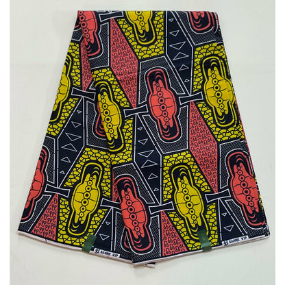 African Print Fabric/ Ankara - Pink, Yellow, Navy 'Indira' Design, YARD or WHOLESALE
