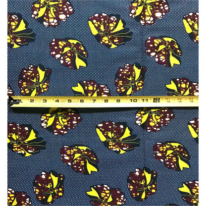 African Print Fabric/ Ankara - Navy, Brown, Yellow 'Keme Trance' Design, YARD or WHOLESALE