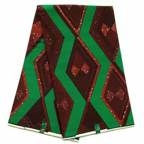 African Print Fabric/ Ankara - Green, Brown 'Shine Bright Like A Diamond,'YARD or WHOLESALE
