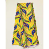 African Print, Stretch Elastic Fabric- Yellow, Green, Blue "Petiole", Per Yard