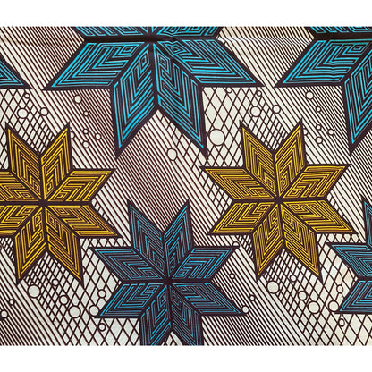 African Print Fabric/ Ankara - Cream, Blue, Yellow 'Aim for the Stars' YARD or WHOLESALE