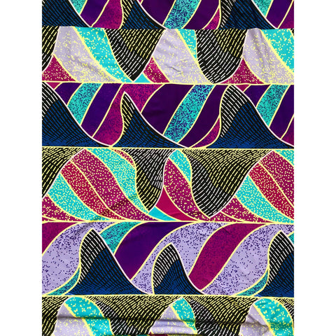 African Print, Elastic Fabric- Purple, Blue, Turquoise, Yellow "Chinwe", Per Yard