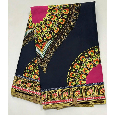 African Dashiki 3.0 Print Fabric/ Ankara - Navy & Pink, Per YARD, PANEL or WHOLESALE