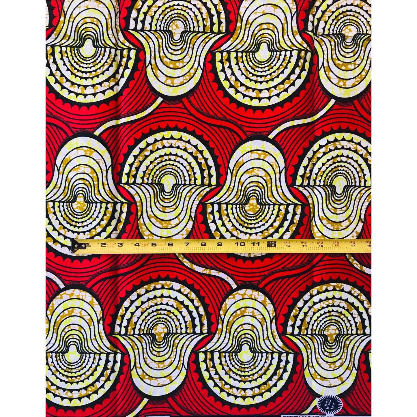 African Print Fabric/ Ankara - Red, Chartreuse, Brown ‘Mansa' Design, YARD or WHOLESALE