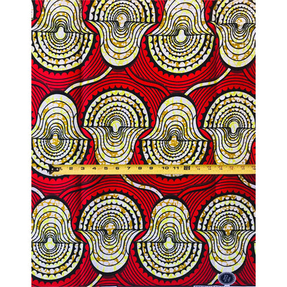 African Print Fabric/ Ankara - Red, Chartreuse, Brown ‘Mansa' Design, YARD or WHOLESALE