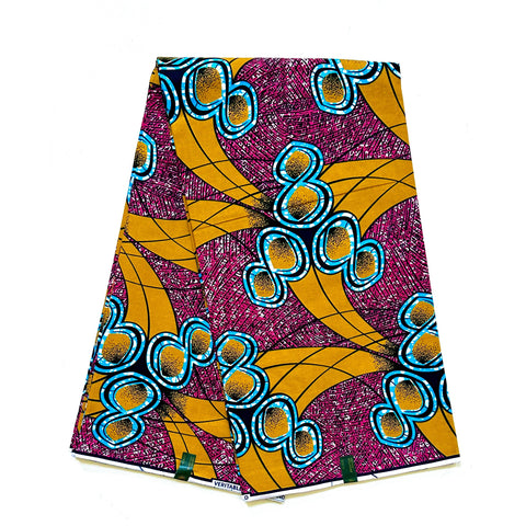 African Print Fabric/ Ankara - Brown, Magenta, Brown 'Amaka 8s' Design, YARD or WHOLESALE