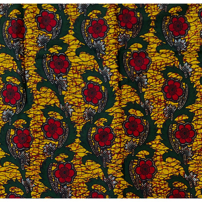 African Print Fabric/ Ankara - Yellow, Red, Green 'Hawa' YARD or WHOLESALE
