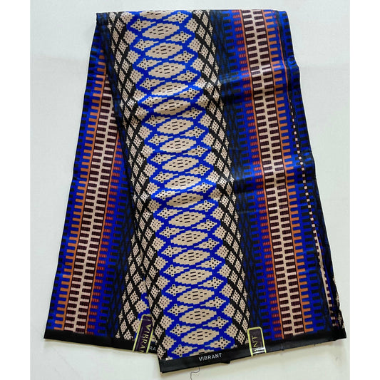 African Print Fabric/ Ankara - Blue, Shades of Brown 'Glam Skin,' YARD or WHOLESALE
