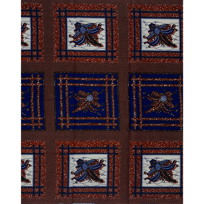 African Print Fabric/ Ankara - Brown, Blue "Natural Focus"