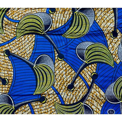 African Print Fabric/ Ankara - Blue, Yellow, Brown 'Kala So Pretty' Design, YARD or WHOLESALE