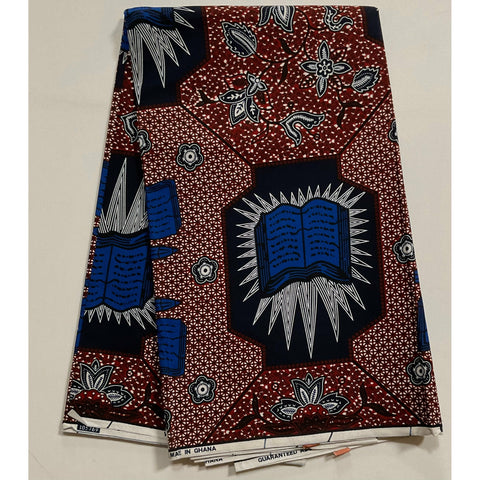 African Print Fabric/ Ankara - Blue, Brown 'That Good Book,’ YARD or WHOLESALE