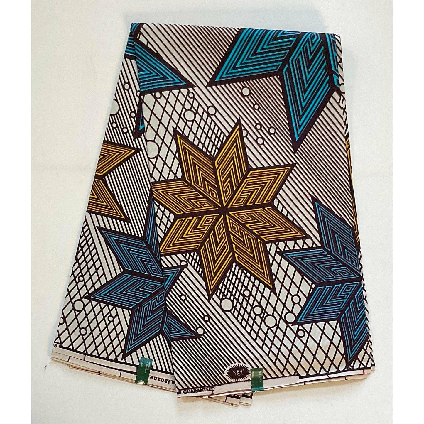 African Print Fabric/ Ankara - Cream, Blue, Yellow 'Aim for the Stars' YARD or WHOLESALE