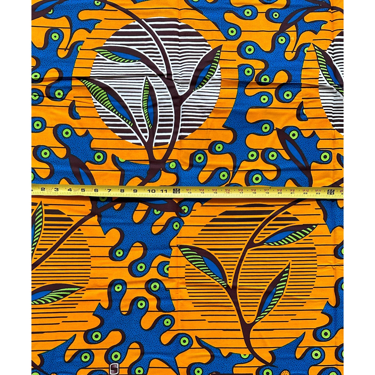 African Print Fabric/ Ankara - Orange, Blue, Green, Brown 'Celestial Puzzle,’ YARD or WHOLESALE