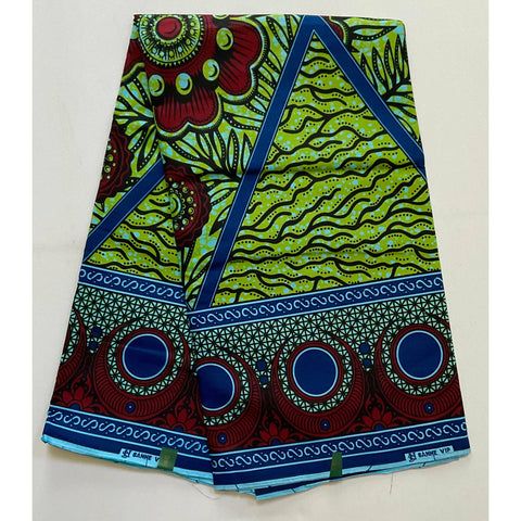 African Print Fabric/ Ankara - Chartreuse, Blue, Red 'Abouon Sculpt,’ YARD or WHOLESALE
