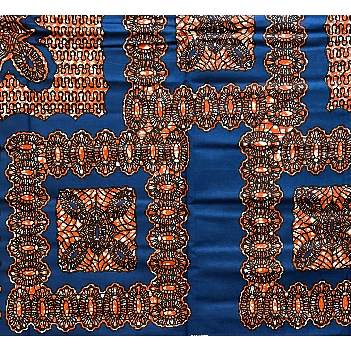 African Print Fabric/ Ankara - Blue, Brown 'Deen & King' Design, YARD or WHOLESALE