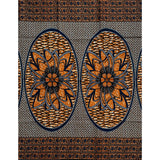 African Print Fabric/ Ankara - Brown, Navy "Floral Focus"