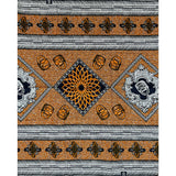 African Print Fabric/ Ankara - Orange, Blue, White 'In Lockstep' Design, YARD or WHOLESALE