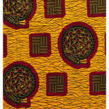 African Fabric/Ankara - Marigold, Red ‘Snail & Bible’ Design, YARD or WHOLESALE