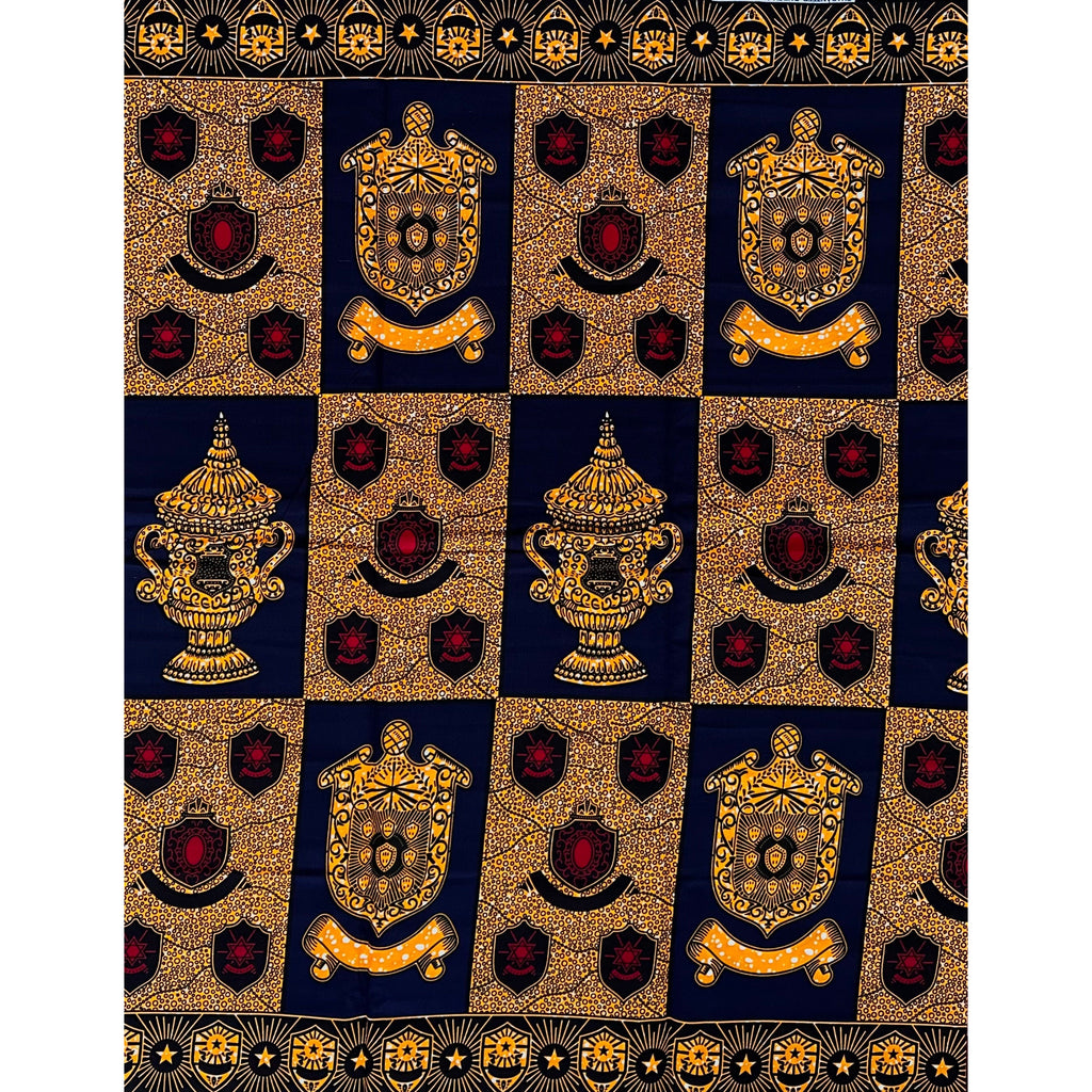 African Print Fabric/ Ankara - Marigold, Red, Navy 'Kingdom of
