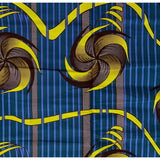 African Print Fabric/ Ankara - Teal, Periwinkle, Brown, Yellow 'Zaina Twirl' Design, YARD or WHOLESALE
