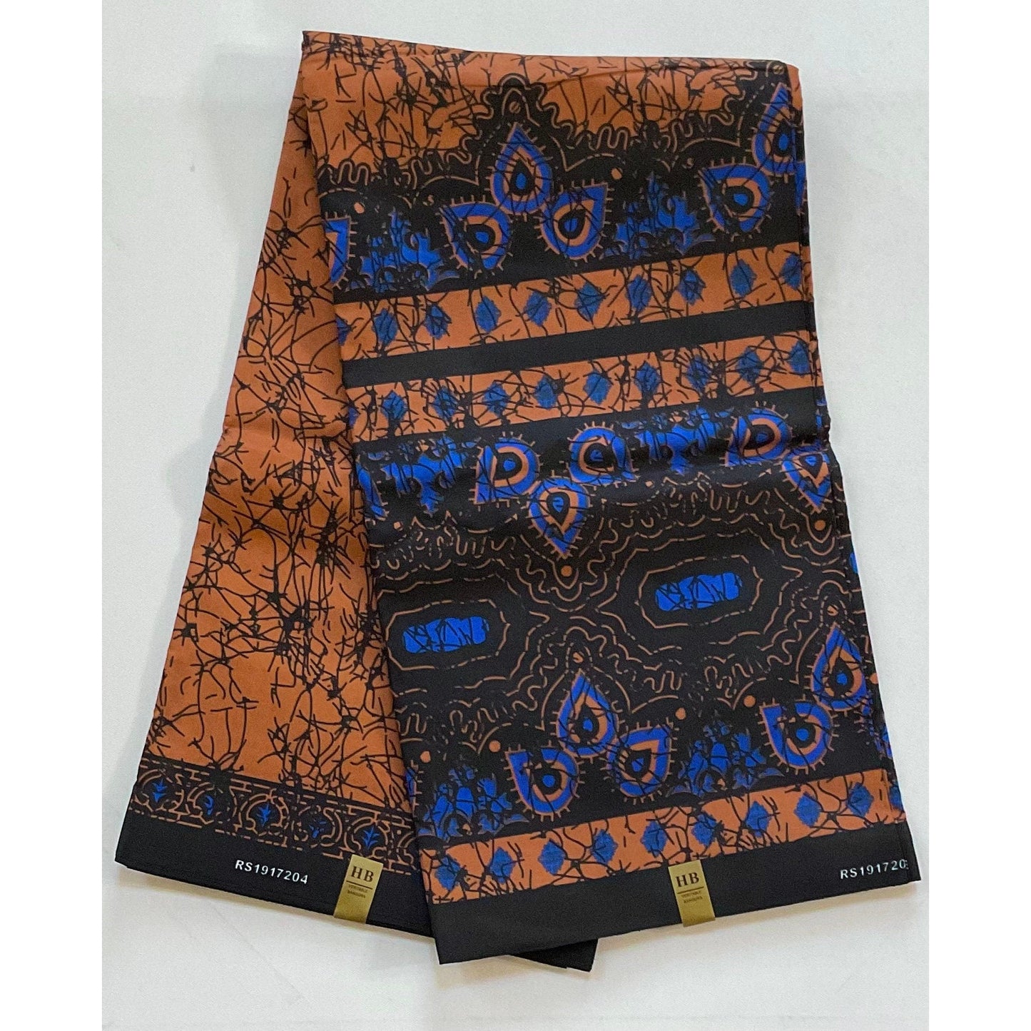 African Print Fabric/ Ankara - Brown, Blue, Black 'Amba', YARD or WHOLESALE