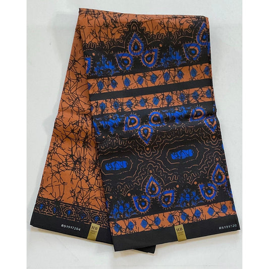 African Print Fabric/ Ankara - Brown, Blue, Black 'Amba', YARD or WHOLESALE
