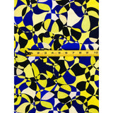 African Print, Elastic Knit Fabric - Yellow, Shades of Blue "Chiasoka", Per Yard