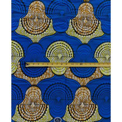 African Print Fabric/ Ankara - Blue, Chartreuse, Brown ‘Mansa' Design, YARD or WHOLESALE