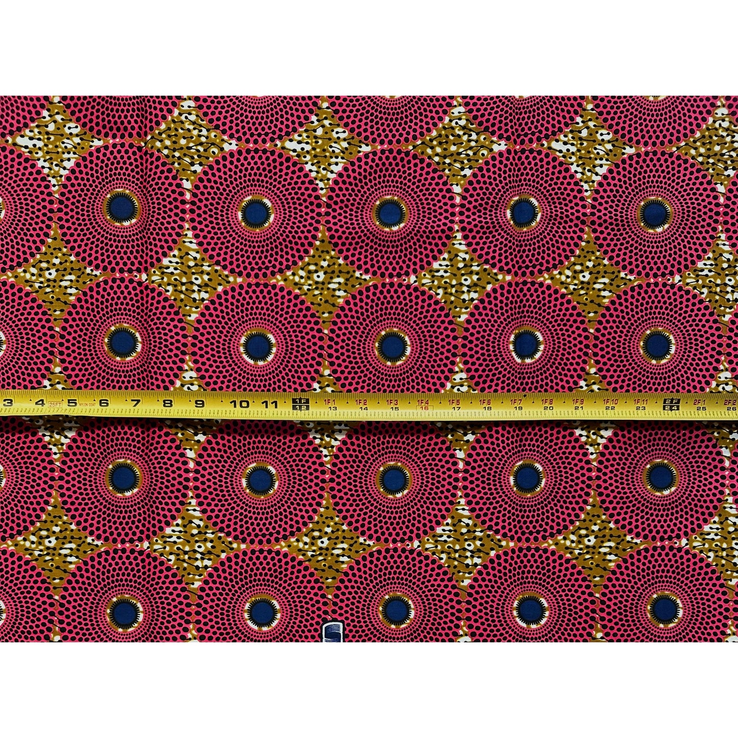 African Print Fabric/ Ankara - Brown, Pink, Navy 'Bullseye Mini' Design, YARD or WHOLESALE