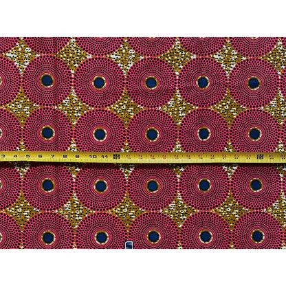 African Print Fabric/ Ankara - Brown, Pink, Navy 'Bullseye Mini' Design, YARD or WHOLESALE