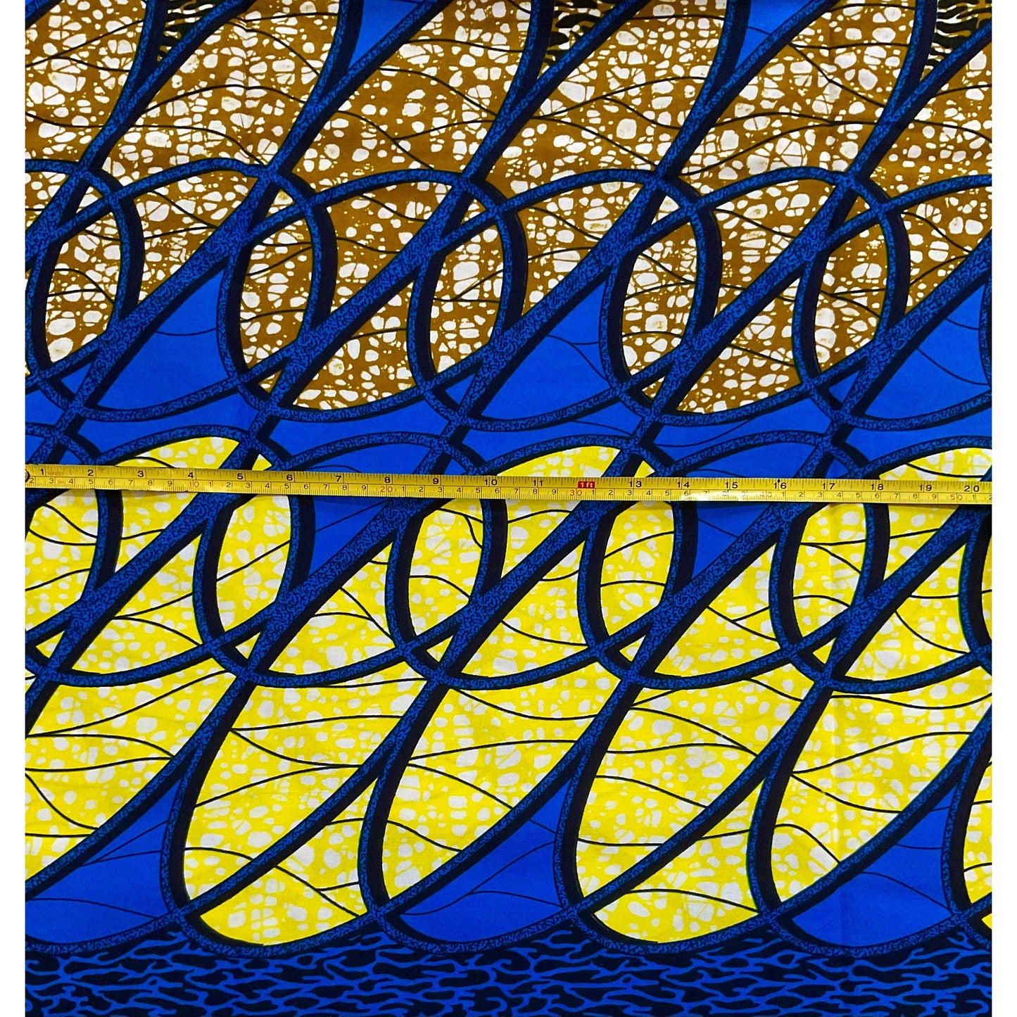 African Print Fabric/ Ankara - Blue, Yellow, Brown 'Kacou Ribbons' Design, YARD or WHOLESALE